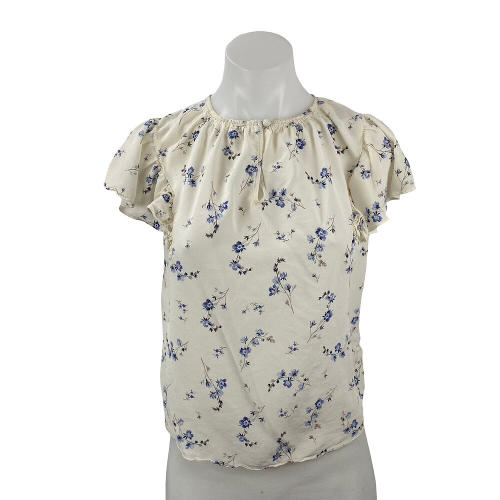 Rebecca Taylor Francine 100% Silk Women's Floral Flutter Sleeve Blouse Top Sz 4